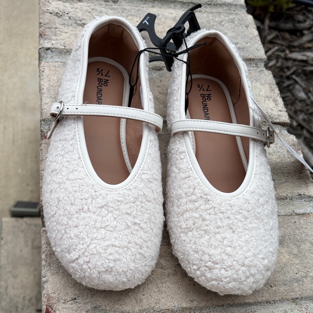 No Boundaries White Sherpa Mary Jane Flats